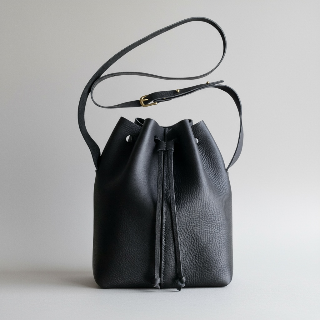 Nomad Midi Black Leather Bucket Bag CARV