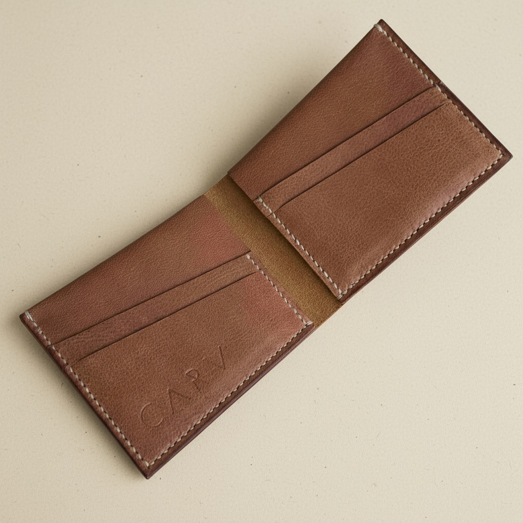 Handmade Tan Leather Bifold Wallet CARV