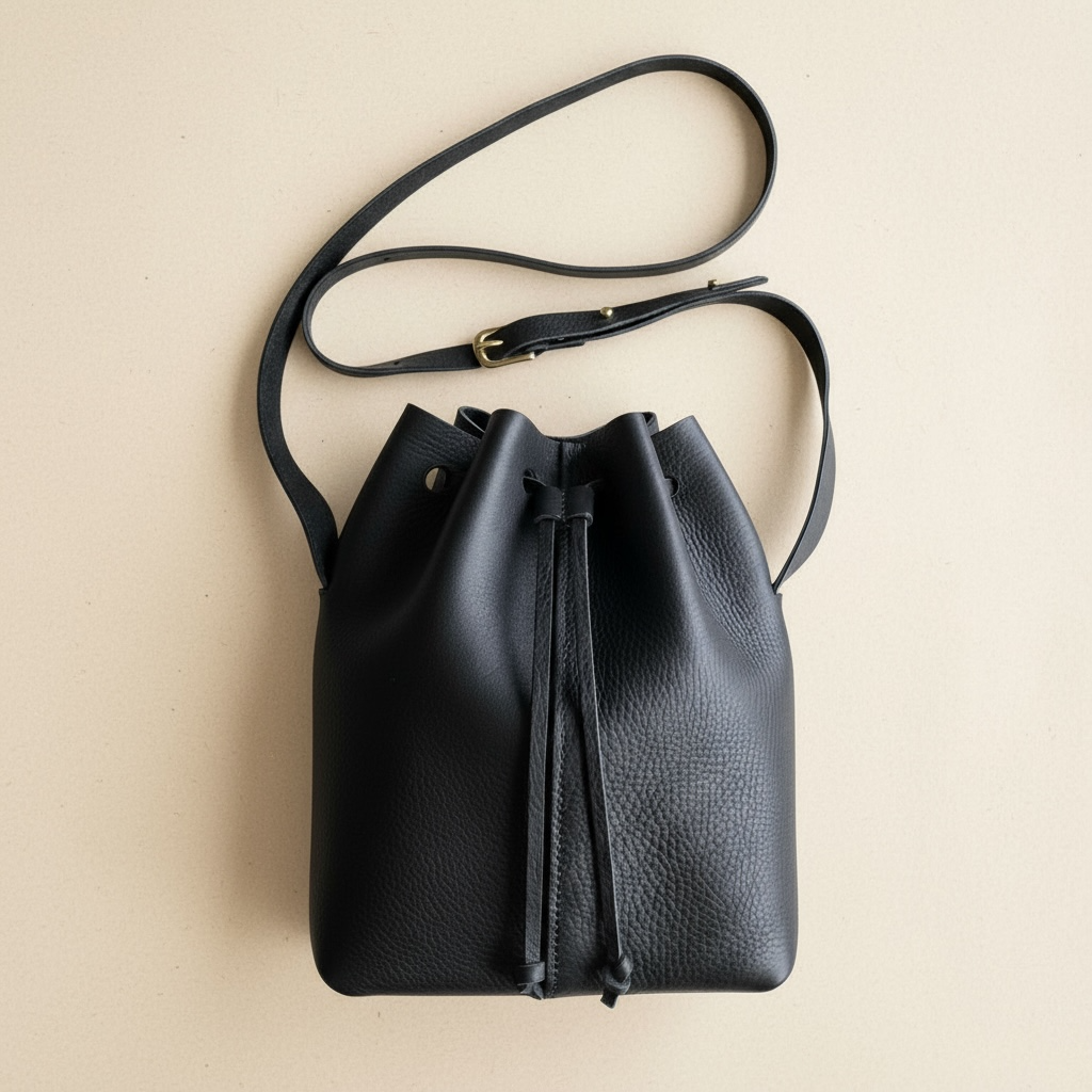Nomad Midi Black Leather Bucket Bag CARV
