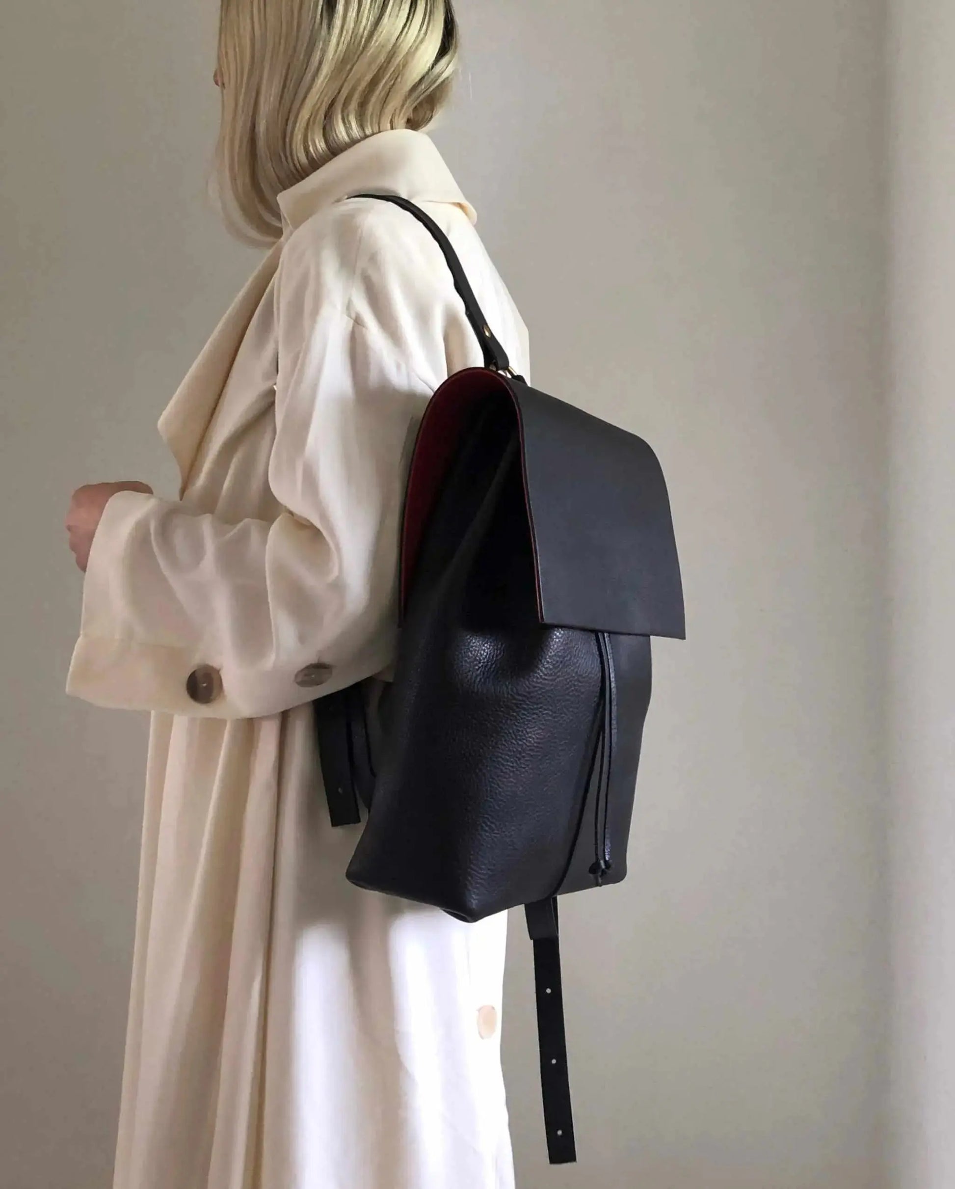 designer leather backpack black Minimalist Black Leather Backpack