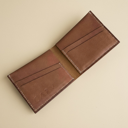 Handmade Tan Leather Bifold Wallet CARV